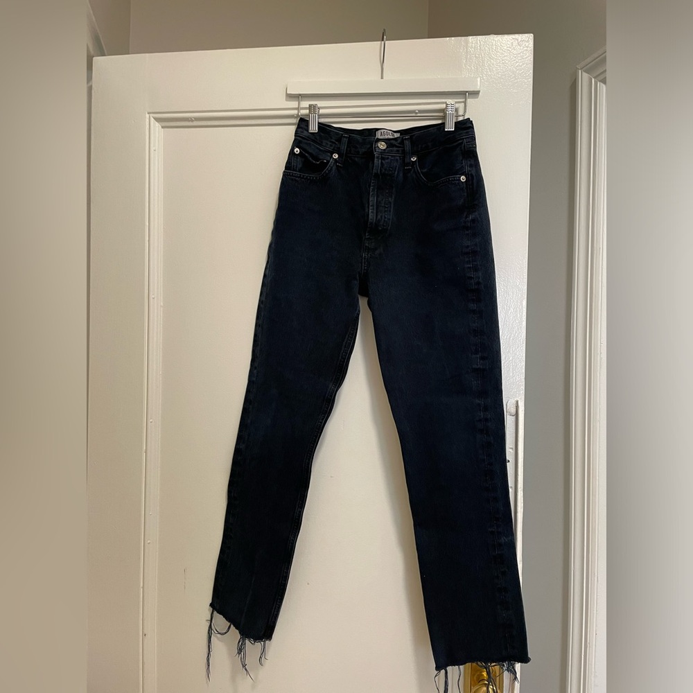 Agolde Dark High-Rise Wide-Leg Jeans with Raw Hem